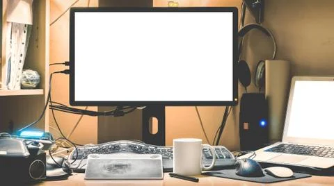 Blank screen of modern desktop computer. Stock Photos