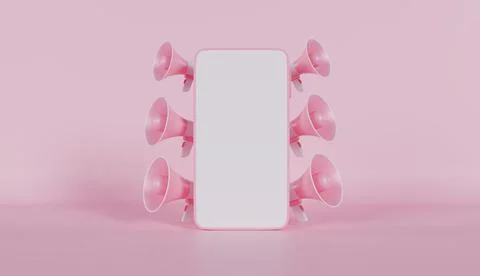 Blank screen pink smart phone with megaphone Stock Illustration