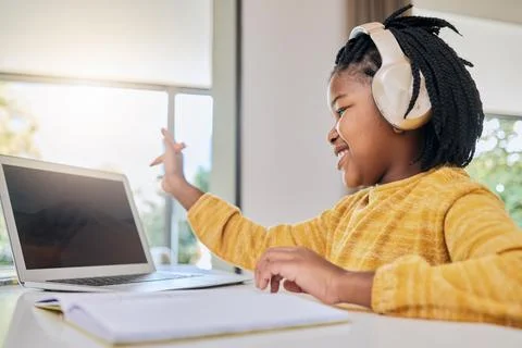 Blank screen, student learning and computer with kid knowledge development at 스톡 사진