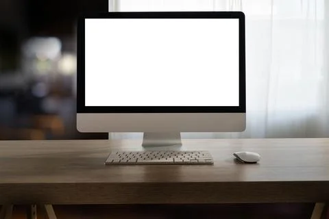 Blank screen on table. Workspace background new project on laptop computer .. Stock Photos