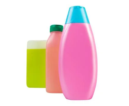 Blank shampoo bottles on white background. Stock Photos