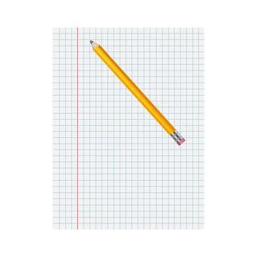 Blank sheet in cell isolated on white background. pencil. Vector illustration Illustrazione stock