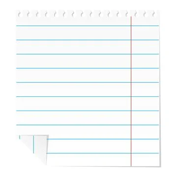 A blank sheet of lined notebook paper with a folded corner Stock Illustration