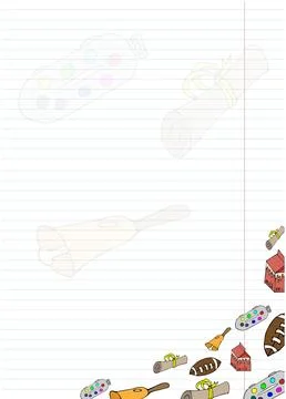 Blank sheet for notes from a notebook with school doodles260623 Illustrazione stock