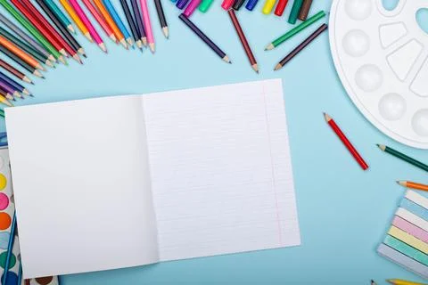 Blank sheet of oblique line notebook, art school supplies for painting Stock Photos