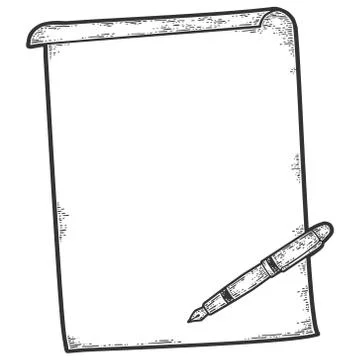 Blank sheet of paper and hand. Engraving vector illustration. Sketch scratch Stock Illustration