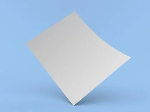 A blank sheet of paper appears to float against a light blue background, sugg Stock-Illustration