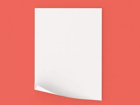 Blank sheet of paper with a curled corner against a bright coral background Stock Illustration