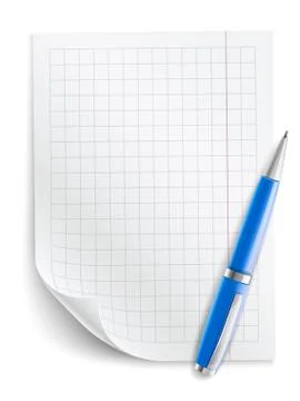 Blank sheet of paper with grid and pen Stock Illustration