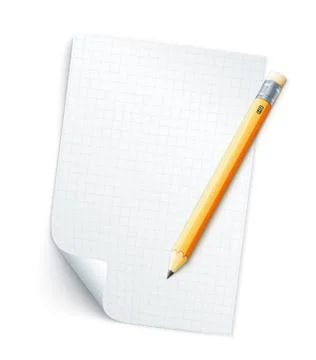 Blank sheet of paper with grid and pencil Illustrazione stock
