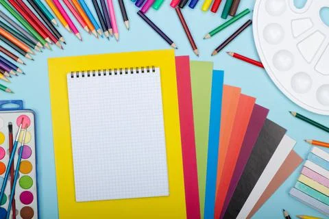 Blank sheet of paper of math notebook, art school supplies for painting Stock Photos