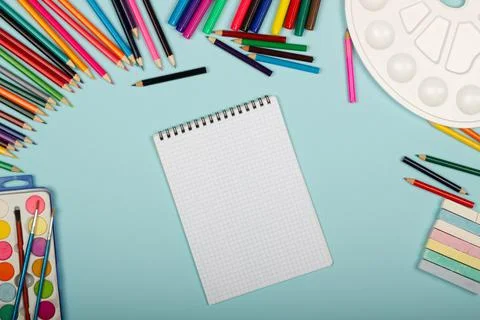 Blank sheet of paper of math notebook, art school supplies for painting Stock Photos