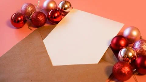 Blank sheet of paper for notes, kraft paper envelope. The concept of New Year Stock Photos