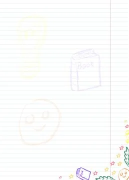 Blank sheet of paper with school doodles drawn with colored chalk Stock Illustration