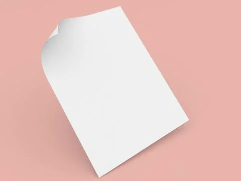 Blank sheet of paper with a slight curl on a pink background for creative use Stock Illustration