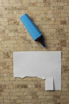 Blank sheet without text with torn pieces for phone numbers and marker Stock-Fotos