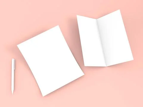 Blank sheets and a pen on a soft pink background are arranged for letter wr.. Иллюстрация