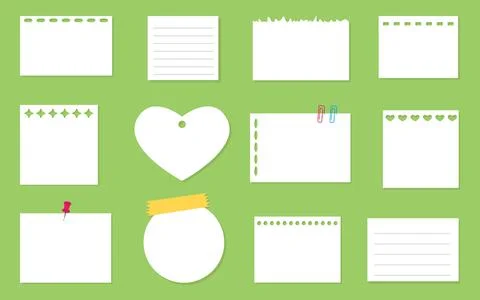 Blank sheets note sticker with different holes set Stock Illustration