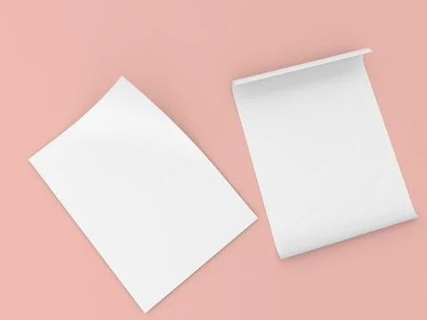 Blank sheets of paper on a soft pink background showing two different orien.. Illustrazione stock