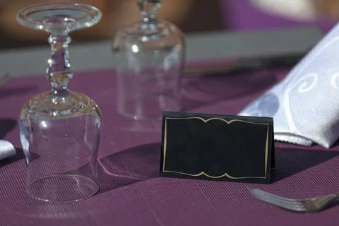 Blank sign on a table Stock Photos