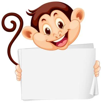 Blank sign template with cute monkey on white background 스톡 일러스트