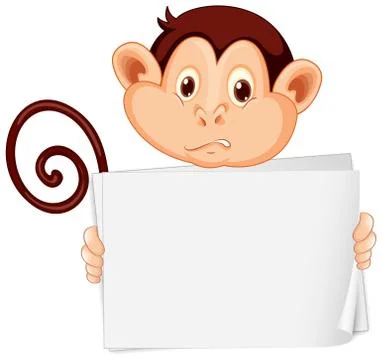 Blank sign template with monkey on white background Stock Illustration