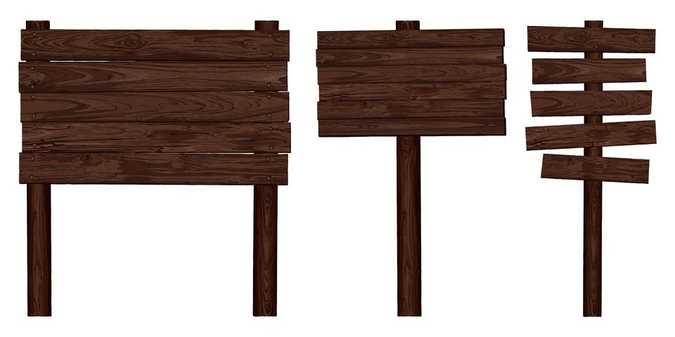 Blank signboard posts isolated made from walnut wood panels and held togeth.. Stock Illustration