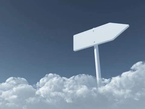 Blank signpost on fluffy clouds - 3d rendering Illustrazione stock