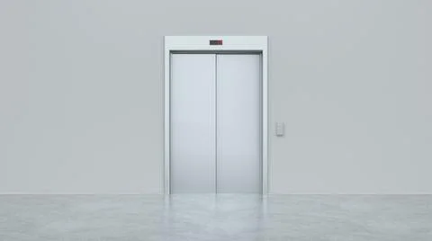 Blank silver closed elevator in office floor interior mock up, front view. Mo 库存插图