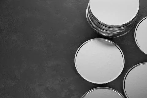 Blank silver coins on the concrete table. 3d render. Stock Illustration