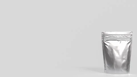 Blank Silver Foil Pouch Packaging on Gray Background 3d render. Stock Illustration