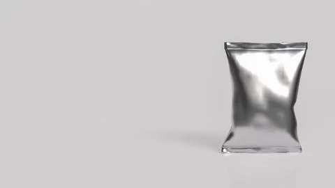 Blank Silver Foil Pouch Packaging on Gray Background 3d render. Stock Illustration
