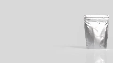Blank Silver Foil Pouch Packaging on Gray Background 3d render. Stock Illustration