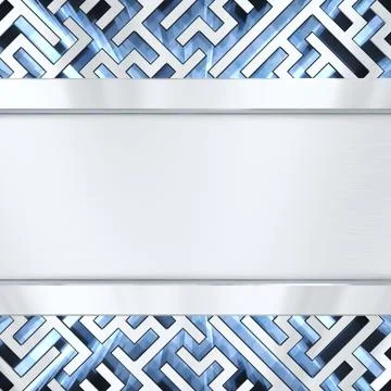 Blank silver plate on maze background with blue light Stock Illustration