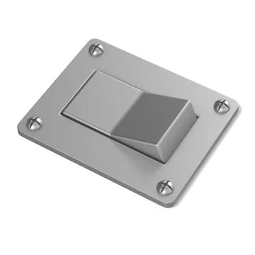 Blank, silver, power switch button. Angled view. 3D Ilustração Stock