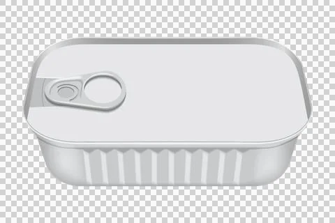 Blank silver sardine can with pull tab on white background Stock Illustration