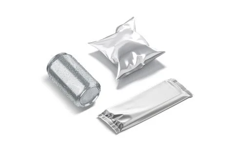 Blank silver soda can, chips and chocolate pack mockup Stock Illustration