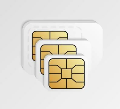 Blank SIM cards in different sizes. Standard, micro and nano phone card. Stock Illustration