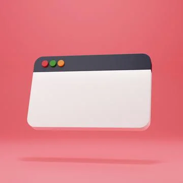 Blank Simple Browser window Symbol in 3D rendering isolated on red background Stock Illustration