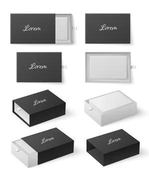 Blank sliding drawer box with puller, realistic vector illustration isolated. Stock Illustration