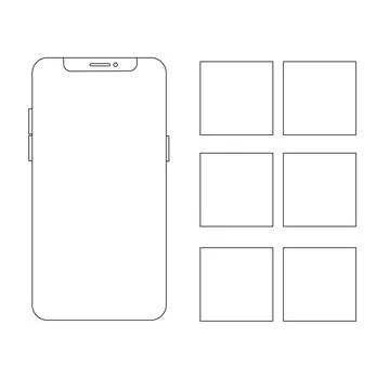 Blank Smartphone Screen and Six Square Content Placeholders Stock Illustration
