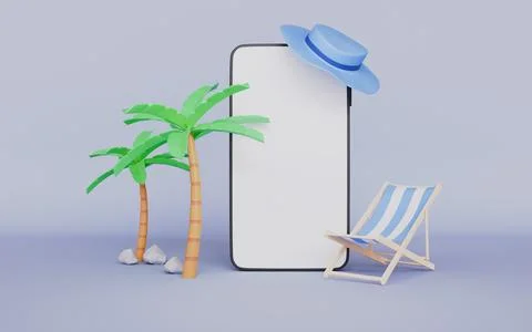 Blank smartphone screen with a vacation summer, Palm trees, beach chair Stock Illustration