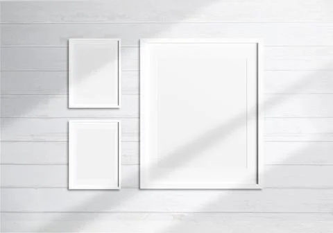 Blank space Portrait Photo Frames isolated on white, realistic rectangle gray Stock Photos