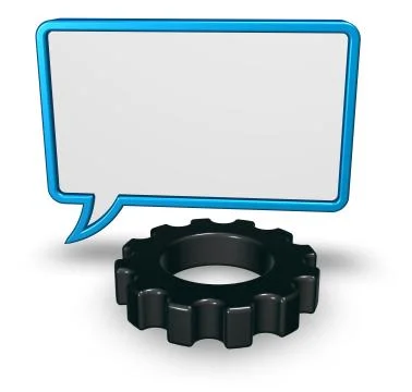 Blank speech bubble and gear wheel on white background - 3d rendering Stock Illustration