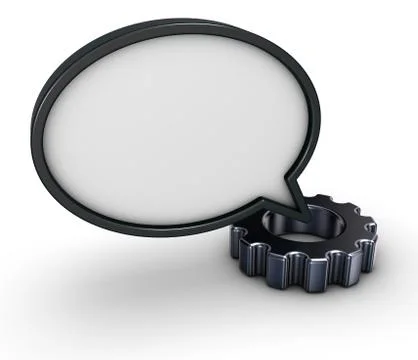 Blank speech bubble and gear wheel on white background - 3d rendering Stock Illustration