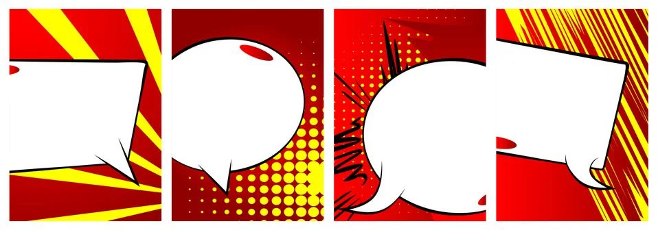 Blank Speech bubble with comic book background. Set of red and yellow book co Stock Illustration
