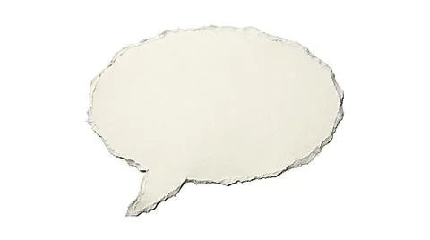 Blank speech bubble cut from white paper with torn edges isolated on white .. Stock Photos