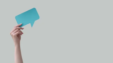 Blank speech bubble feedback message hand icon Stock Footage 173387549