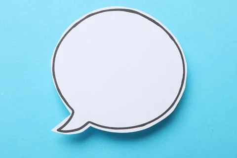 Blank speech bubble on light blue background. Space for text Stock Photos