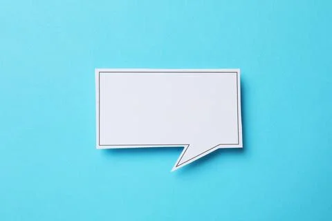 Blank speech bubble on light blue background, top view. Space for text Stock Photos